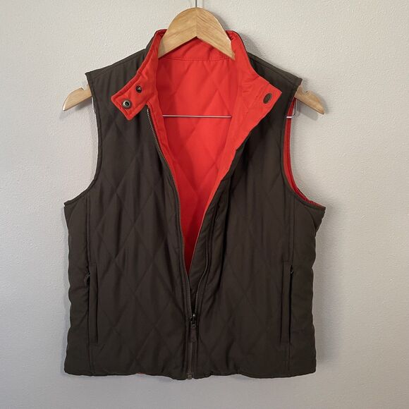 LRL Ralph Lauren Reversible Puffer Vest Womens S Orange Olive Quilted Full Zip - Picture 14 of 16